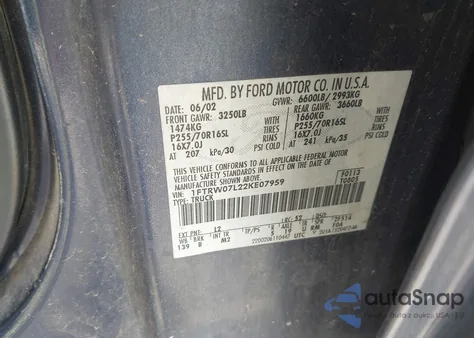 2002 Ford F-150 Lariat/Xlt из США, поврежденный, VIN 1FTRW07L22KE07959